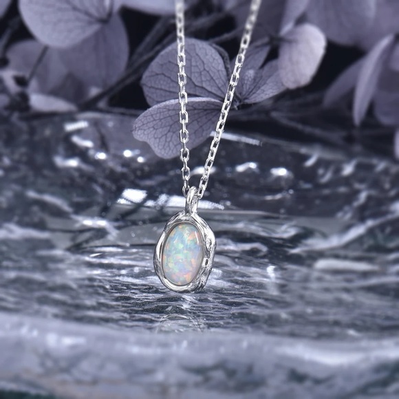 Lab Opal sterling silver necklace - Picture 5 of 6